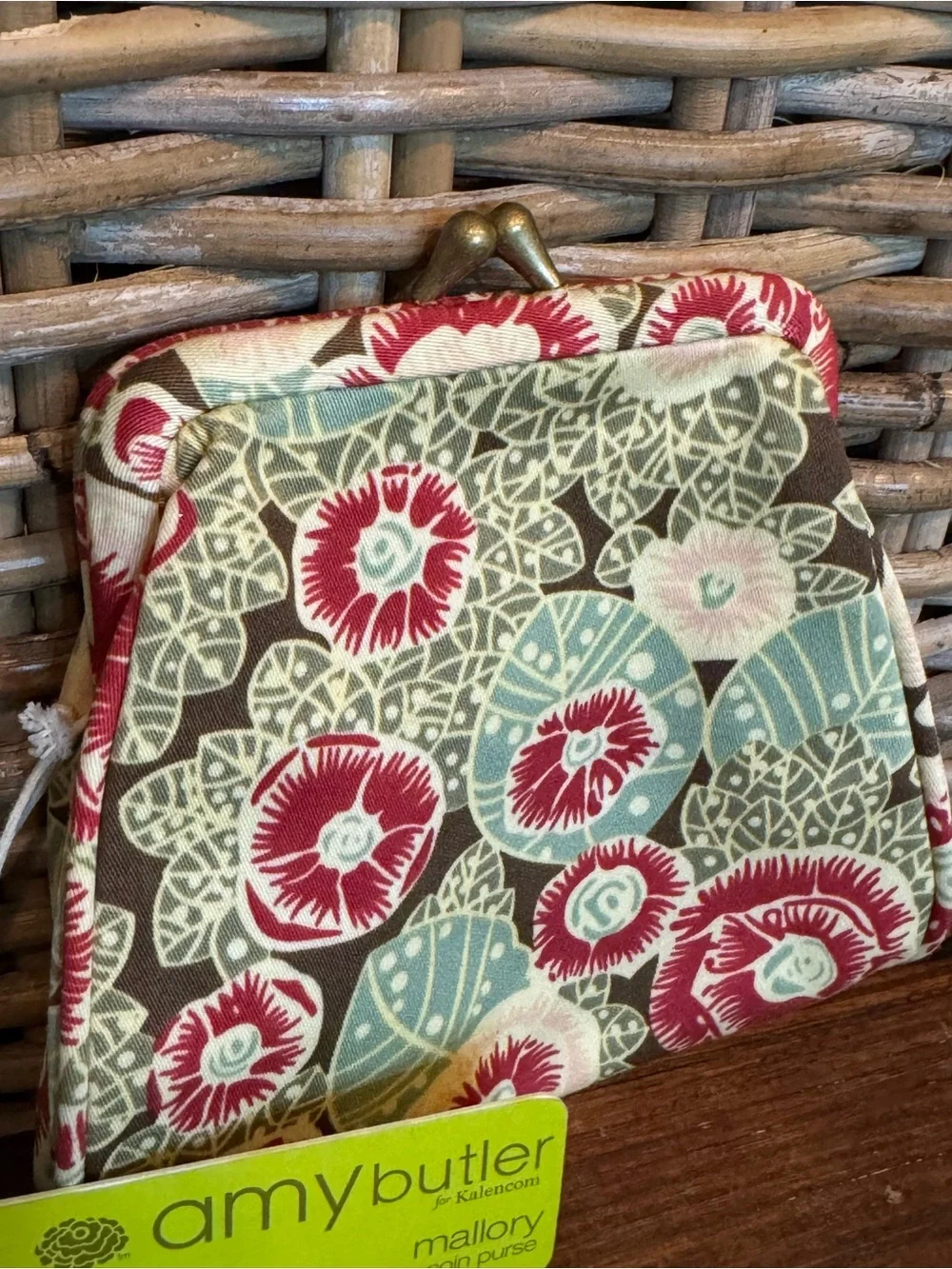 Amy Butler Mallory Floral Coin Purse in Brown, Red & Aqua
